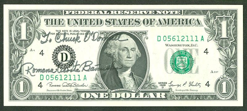 1969D $1 FRN, Banuelos Autograph, Gem